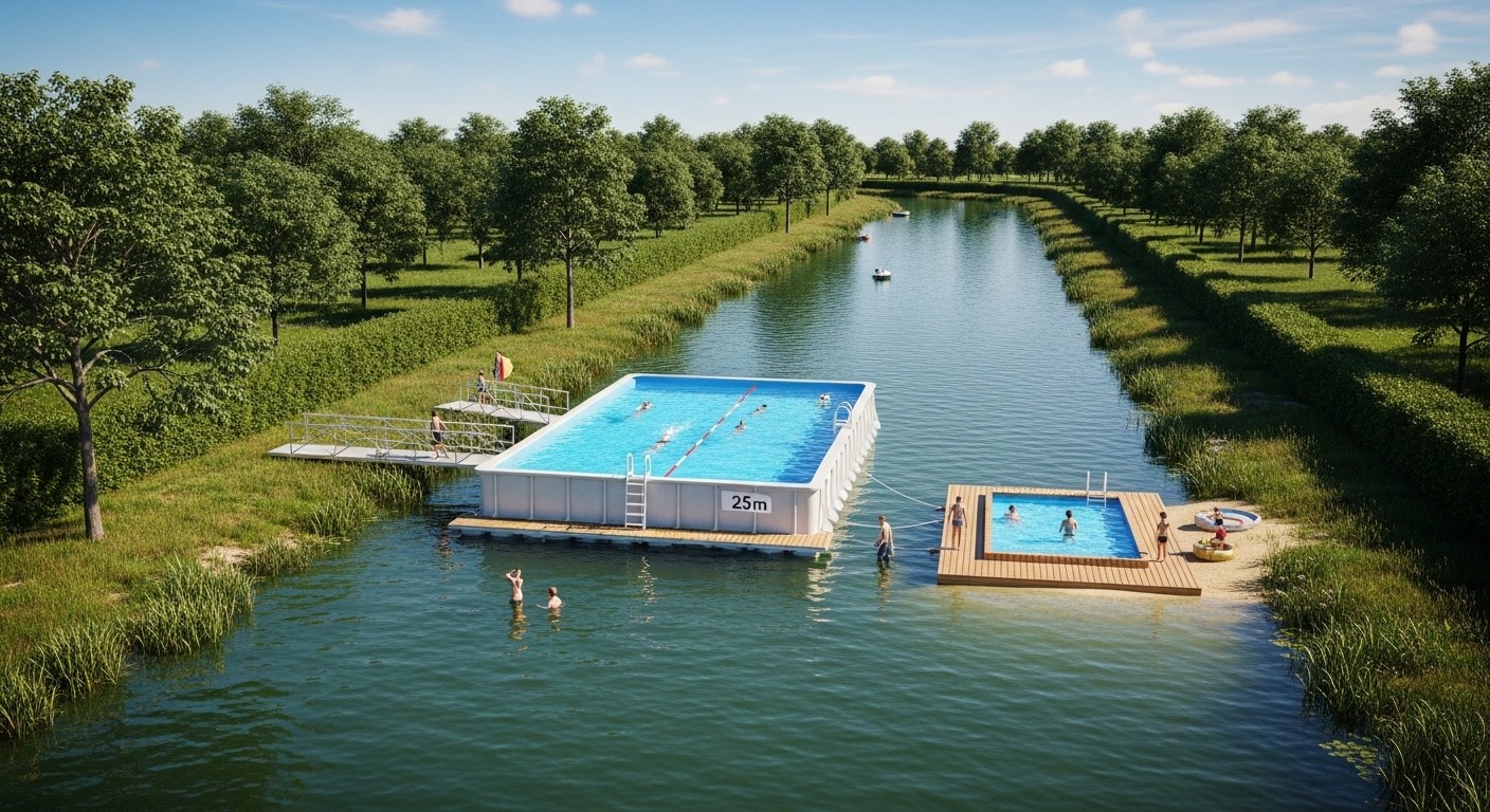 Découvrez le bassin flottant 100% naturel et modulable du plan d'eau de Vieure dans l'Allier, une première en France : baignade gratuite, multifonction et éco-responsable dès juin 2026. Un projet rural innovant qui change la donne !