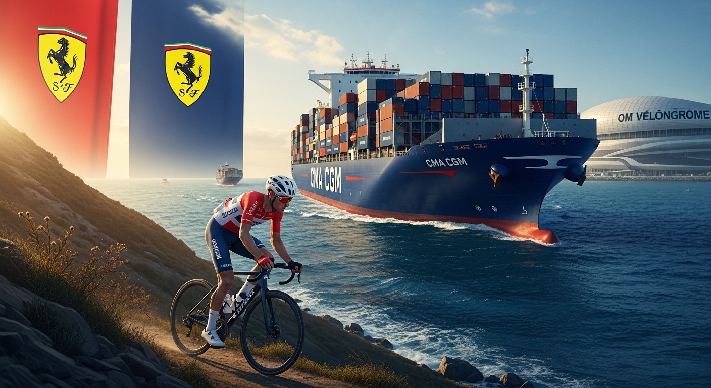Découvrez comment CMA CGM, géant maritime, investit massivement dans le cyclisme avec Decathlon, l'OM, Ferrari F1 et Paris 2024 pour booster son image et ses affaires.