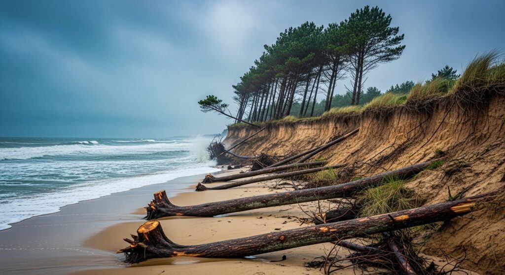 Érosion Côtier près de Royan : Arbres Coupés d&rsquo;Urgence sur la Plage