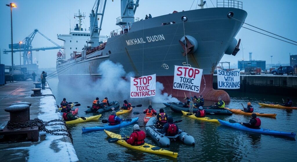 Greenpeace Bloque Cargo Uranium Russe à Dunkerque