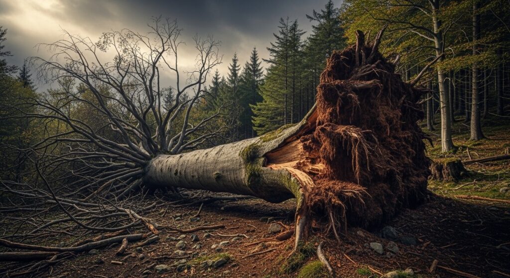 La Fin d’un Géant : Le Hêtre de 500 Ans Emporté par la Tempête