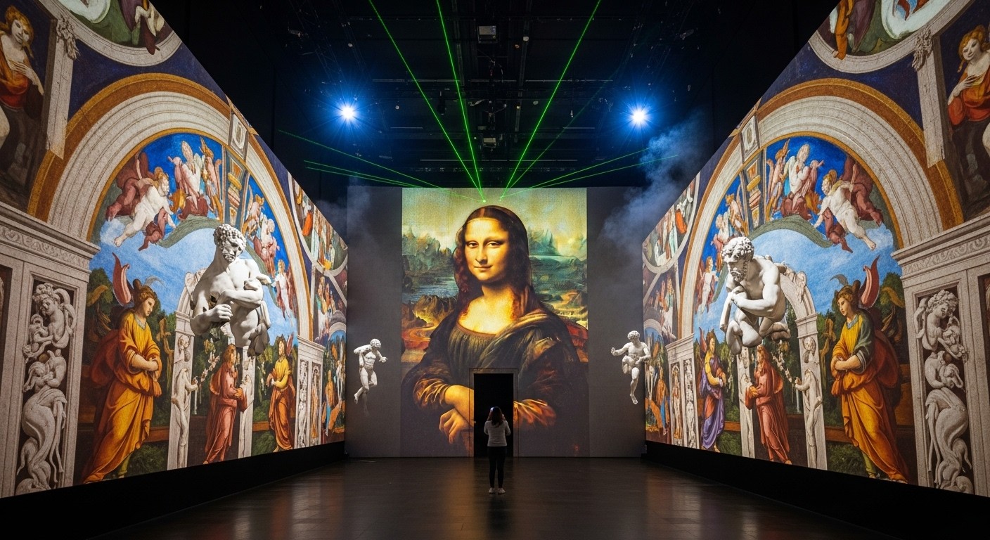 Découvrez la Joconde et les chefs-d'œuvre de de Vinci, Raphaël, Michel-Ange en immersion totale à l'Atelier des Lumières. Une expo spectaculaire à Paris jusqu'en juin 2026 !