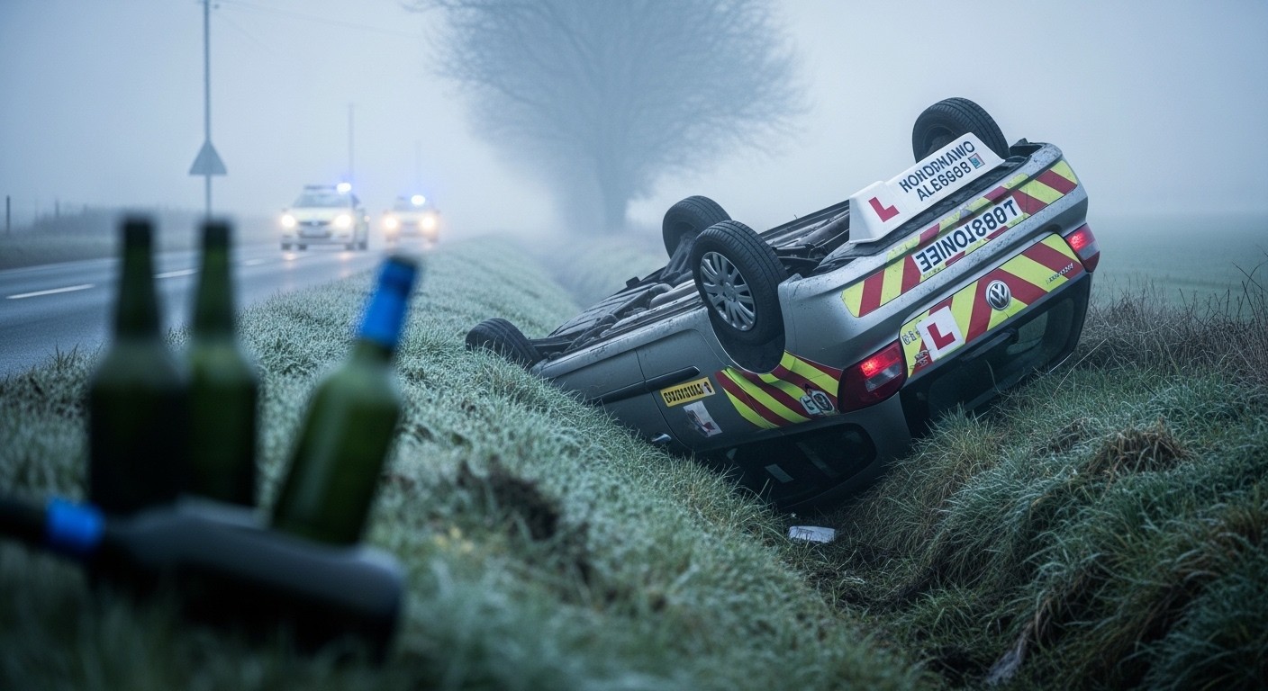 Un moniteur gallois contrôlé à 3 g/L d'alcool finit dans le fossé en route vers un élève. Découvrez les détails choc, les sanctions et ce que cela dit de la responsabilité sur la route.