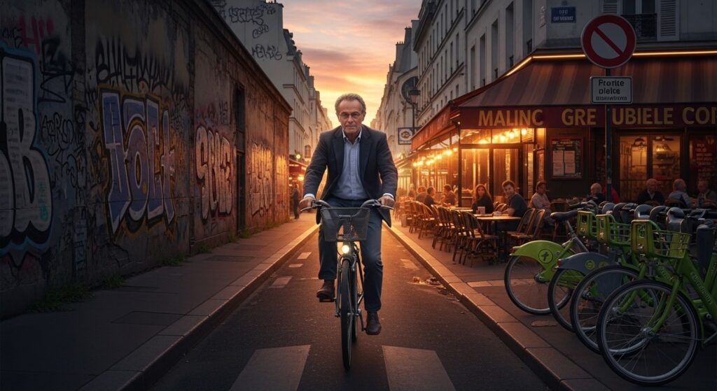 Municipales 2026 Paris : Grégoire à Vélo Face aux Tags et Terrasses