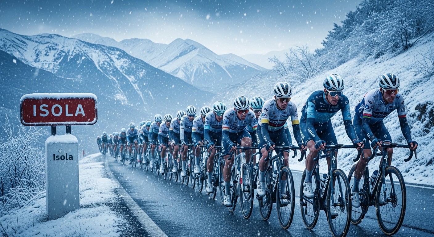 Découvrez pourquoi la 7e étape de Paris-Nice 2026 a été modifiée : arrivée déplacée à Isola au lieu d'Auron à cause de chutes de neige, parcours raccourci de 18 km. Impact sur la course et le classement général.