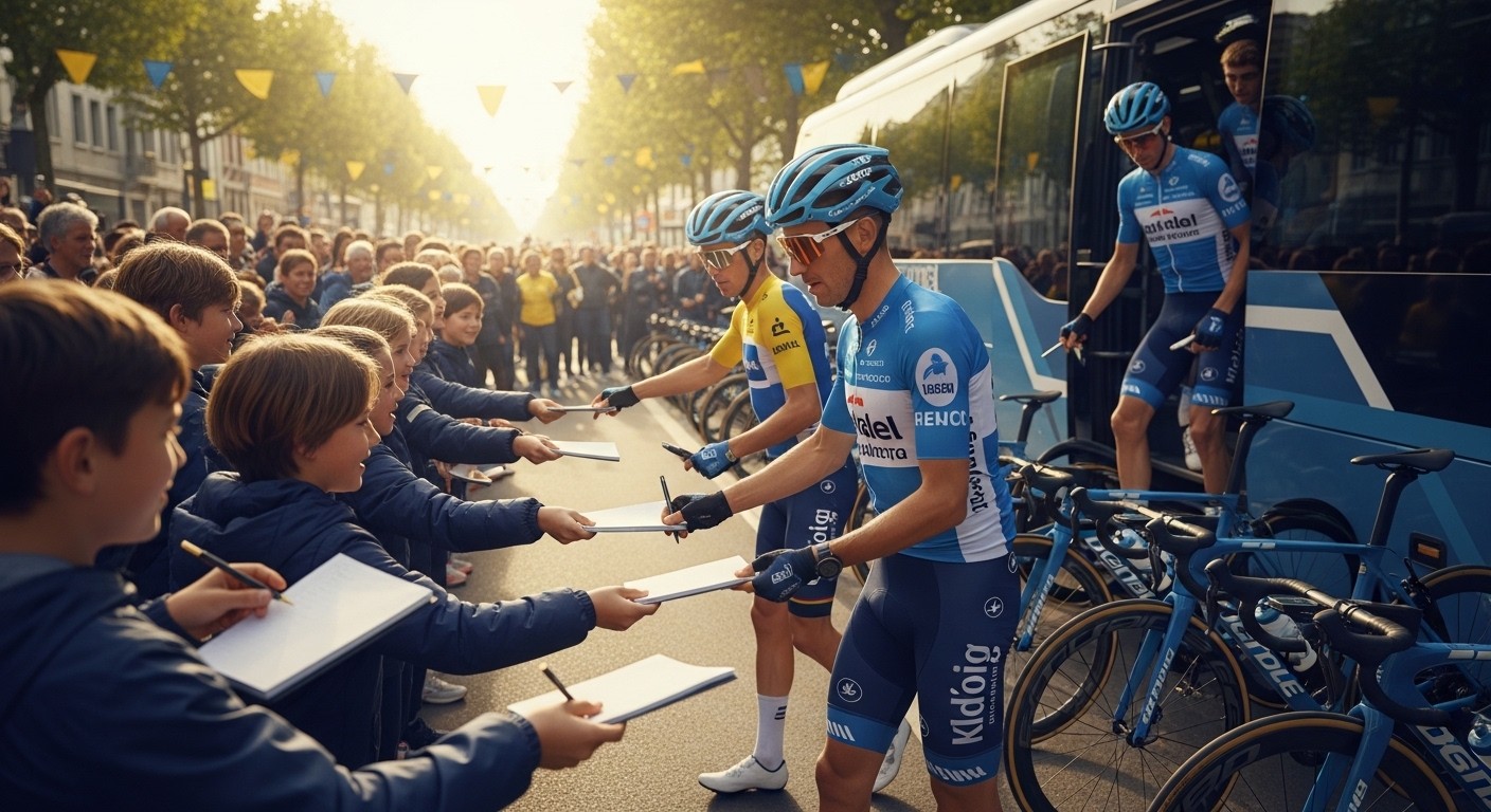 Découvrez l'effervescence au départ de Paris-Nice 2026 à Achères : des centaines de jeunes passionnés traquent autographes et selfies auprès des stars du cyclisme. Une proximité magique qui fait rêver !