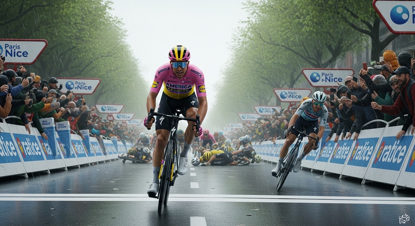 Découvrez comment Luke Lamperti a remporté la 1re étape de Paris-Nice 2026 dans un sprint marqué par des chutes spectaculaires. Victoire éclatante et maillot jaune pour le jeune Américain !