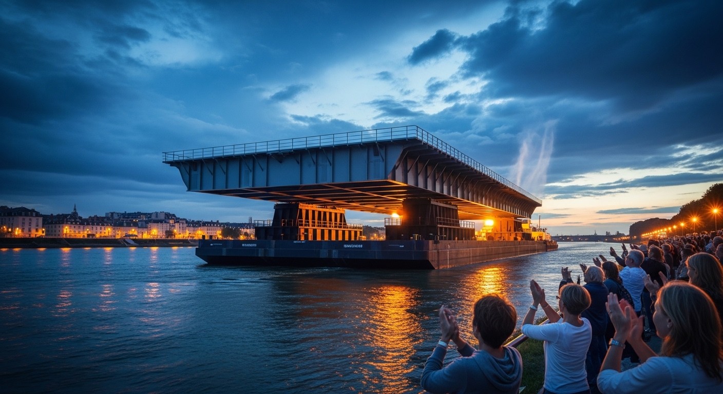 Découvrez comment le futur pont le plus large d'Europe a enfin accosté à Nantes après des mois de tempêtes et un voyage semé d'embûches. Un projet monumental qui va transformer la ville !