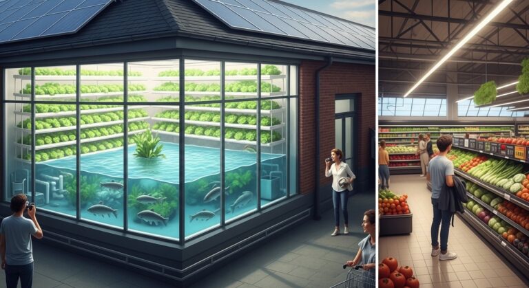 Supermarché Aquaponique : Légumes et Poissons Produits sur Place
