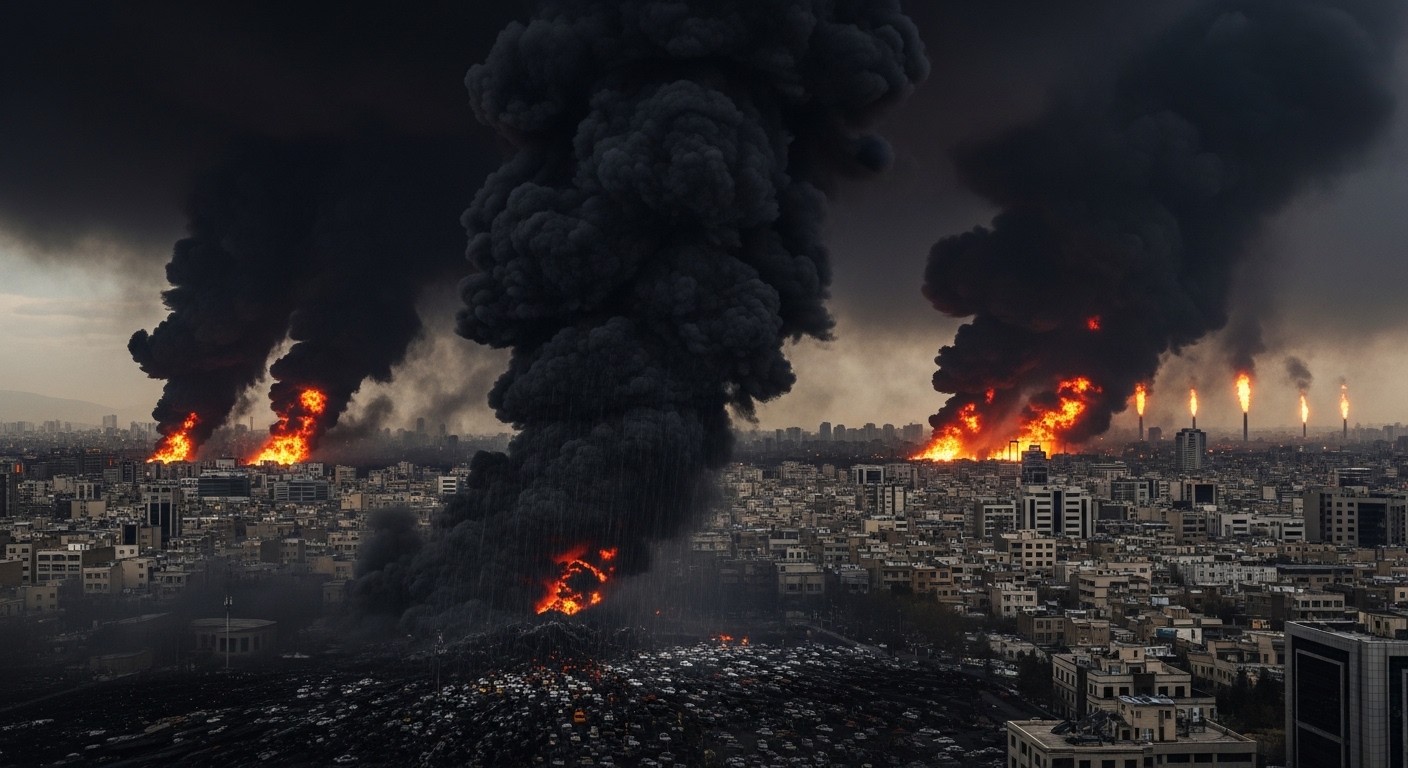 Découvrez les images terrifiantes de Téhéran plongée dans l'obscurité après des frappes sur des dépôts pétroliers : fumée noire, pluie toxique et conséquences apocalyptiques sur la capitale iranienne.