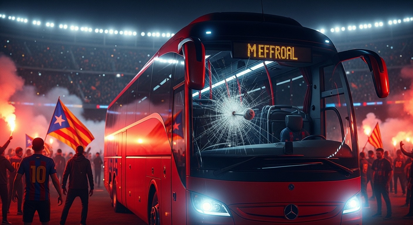 Avant la demi-finale de Coupe du Roi, des ultras catalans ont jeté des projectiles sur le bus madrilène, brisant une vitre. Découvrez les détails de cet incident choquant qui a marqué la soirée.