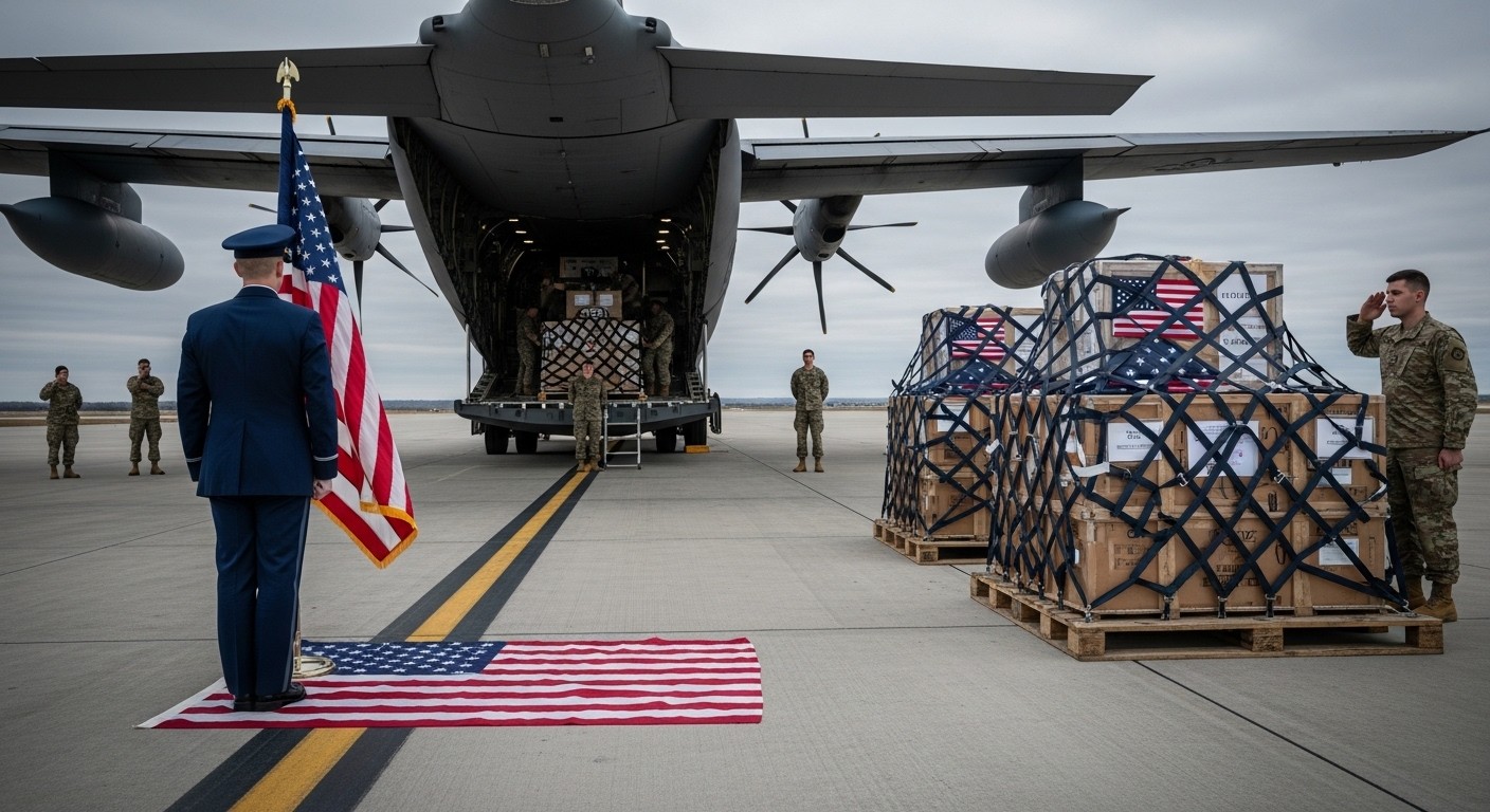 Donald Trump assiste au retour solennel des dépouilles de six soldats américains tués au Koweït dans le conflit avec l'Iran. Un moment émouvant qui marque le prix humain de la guerre.