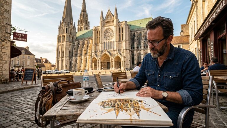 Artiste à Chartres : La Cathédrale Revit Grâce aux Dessins au Café
