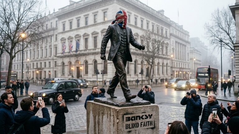 Banksy Dévoile Statue Aveuglée Par Drapeau Contre Nationalisme Londres