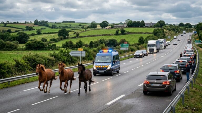 Chevaux en Divagation sur l&rsquo;A84 : Course Folle en Bretagne