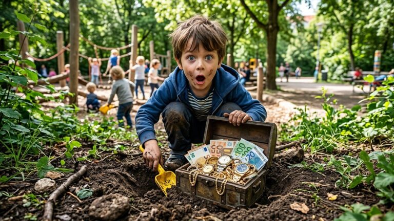 Enfant Déterre Un Trésor En Or Dans Une Aire De Jeux Allemande