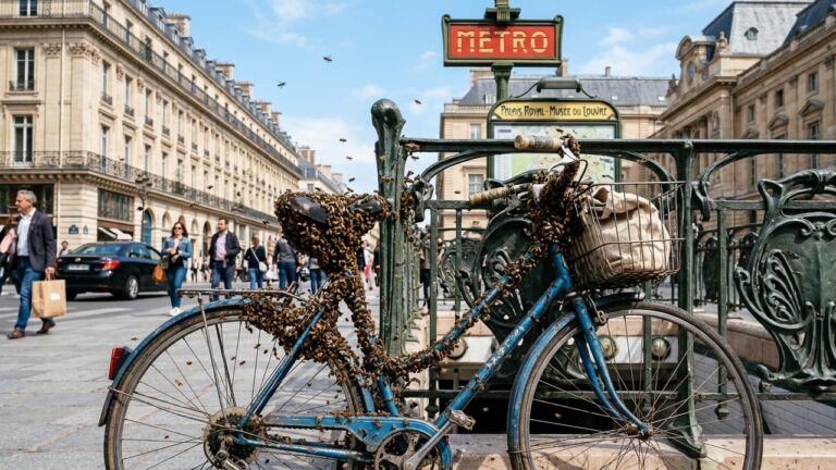 Essaim d&rsquo;Abeilles sur un Vélo à Paris : Scène Insolite au Palais Royal