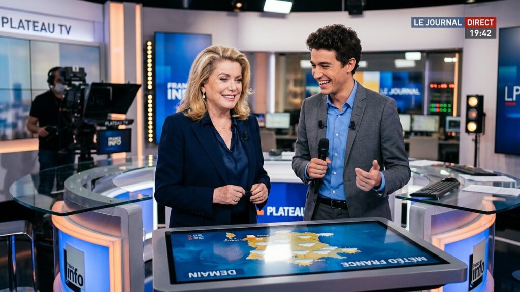 Évelyne Dhéliat Accueille Ange Noiret à la Météo de TF1