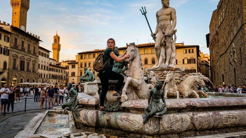 EVJF à Florence : Touriste Accusée d&rsquo;Avoir Endommagé la Fontaine de Neptune