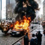 Explosion et Incendie Spectaculaire près du Taureau de Wall Street à New York
