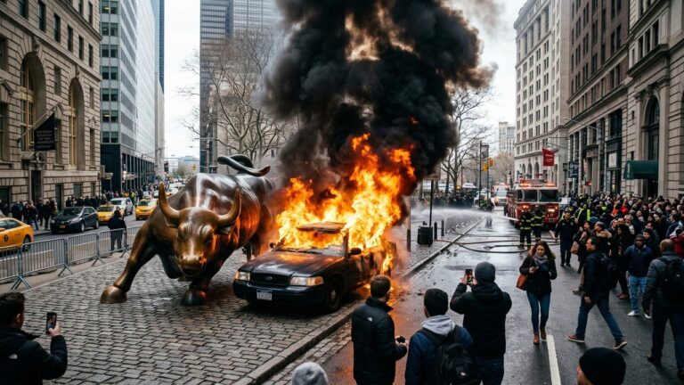 Explosion et Incendie Spectaculaire près du Taureau de Wall Street à New York