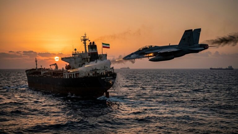 Guerre en Iran : F-18 Américain Neutralise Navire Iranien Forçant le Blocus