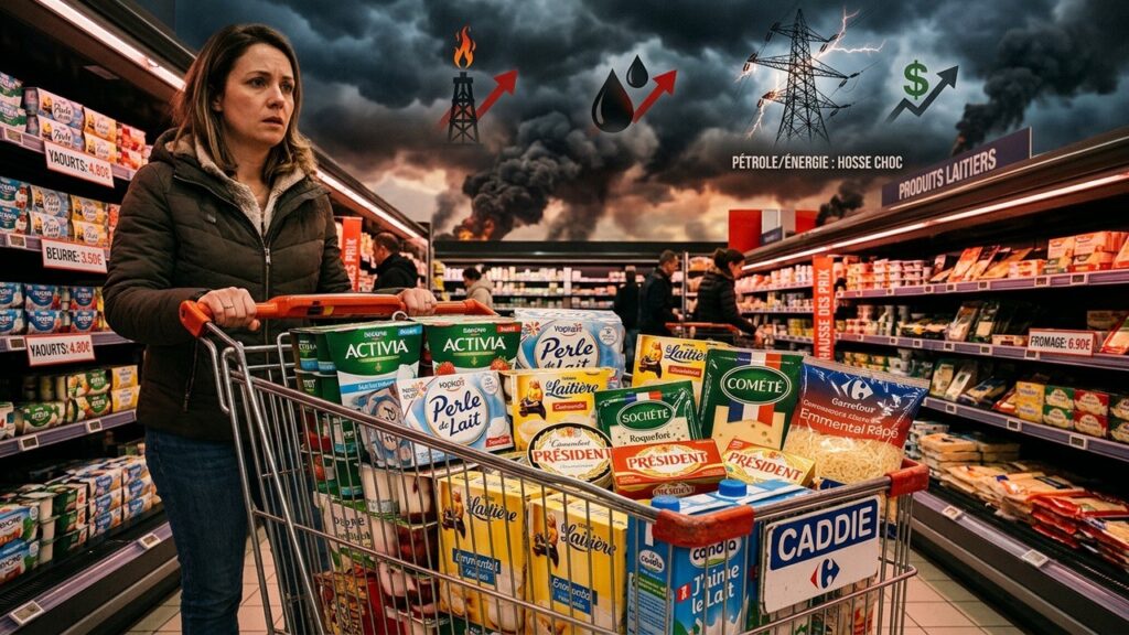 Hausse des Prix en France : L&rsquo;Impact de la Guerre au Moyen-Orient sur Vos Courses- Article draws from a 2026 scenario where the Iran conflict drives up food prices in French stores.