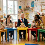 Maire et Conseillers à la Maternelle avec Doudou pour Sauver une Classe