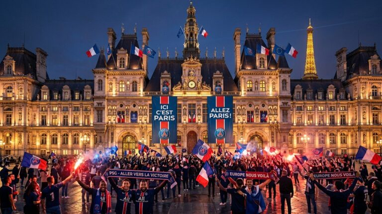 PSG Bayern Munich : Hôtel de Ville de Paris aux Couleurs du Club