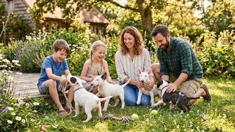 Quatre Chiots Bull Terrier Adoptés par une Même Famille : Histoire Touchante