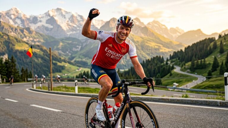 Remco Evenepoel Célèbre Titre Arsenal Avec Maillot Gunners