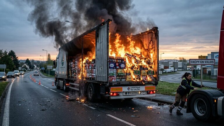 Remorque de Bières en Feu : Incident Impressionnant à Crépy-en-Valois