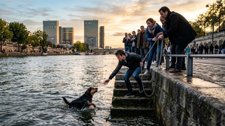 Sauvetage Émouvant d’un Chien Tombé dans la Seine à Paris