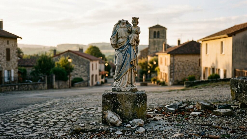 Statue de la Vierge Décapitée : Vandalisme Choc Près de Lyon