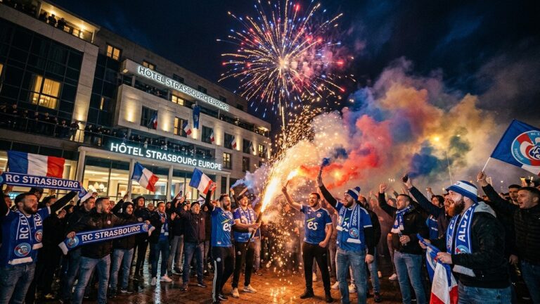 Strasbourg Rayo Vallecano : Feu d&rsquo;Artifice Nocturne des Supporters Alsaciens