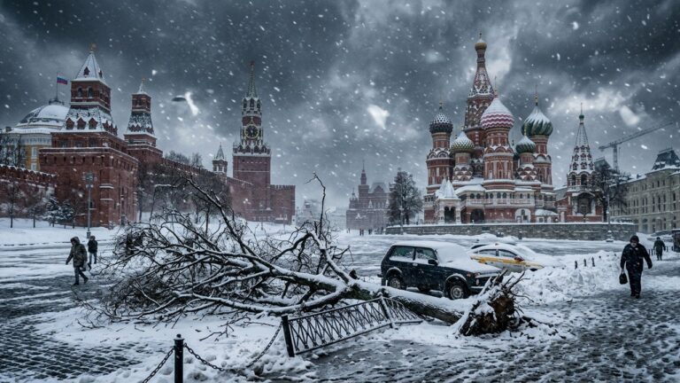 Tempête de Neige Tardive à Moscou : Chaos Printanier enDrafting detailed sections in French Russie