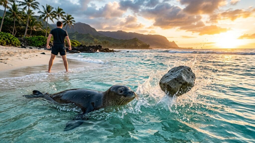 Touriste Lance Pierre sur Phoque Protégé à Hawaï : L&rsquo;Acte Inquiétant