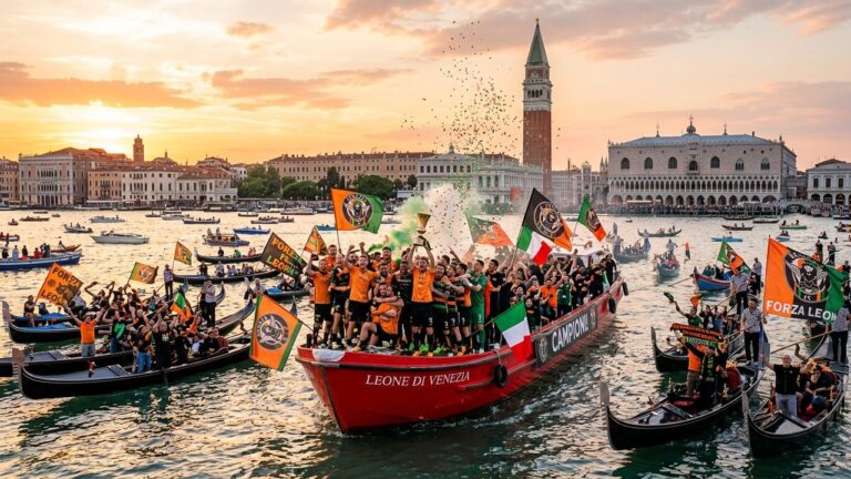 Venise en Fête : Célébration Folle du Venezia FC sur les Gondoles