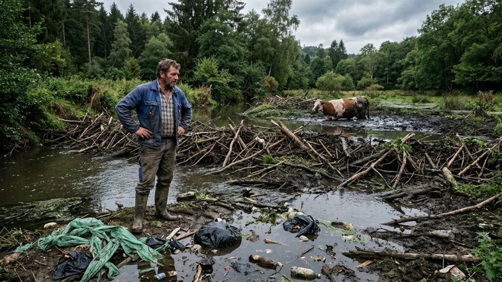 Agriculteur Exaspéré Pollue un Ruisseau Face aux Castors