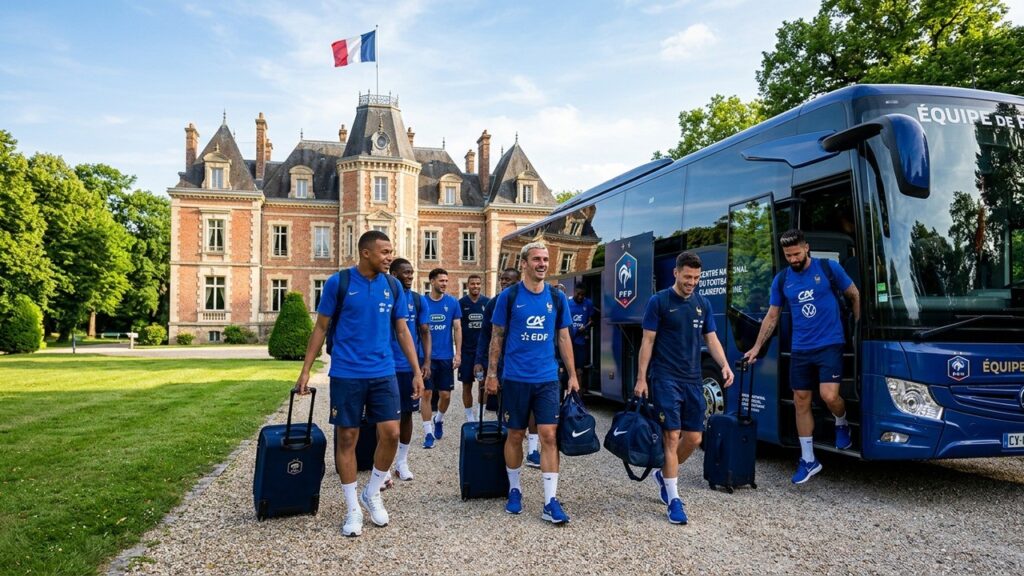 Arrivée des Bleus du PSG à Clairefontaine pour le Mondial 2026