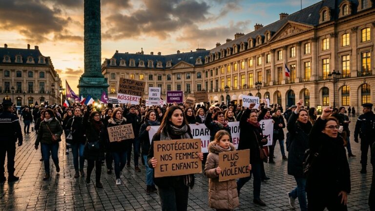 Manifestation Place Vendôme : Appel Urgent pour Protéger Femmes et Enfants