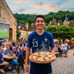 Maxence Lacroix Offre des PizzasWriting the blog article about Maxence Lacroix à Son Village pendant la Coupe du Monde