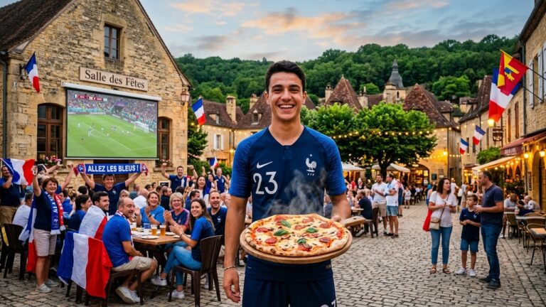 Maxence Lacroix Offre des PizzasWriting the blog article about Maxence Lacroix à Son Village pendant la Coupe du Monde