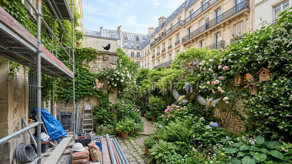 Paris : Une Cour Transformée en Paradis pour Oiseaux Menacée par un Chantier
