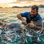 Pêcheur Croate Saute Dans Filet Pour Sauver Dauphin Piégé
