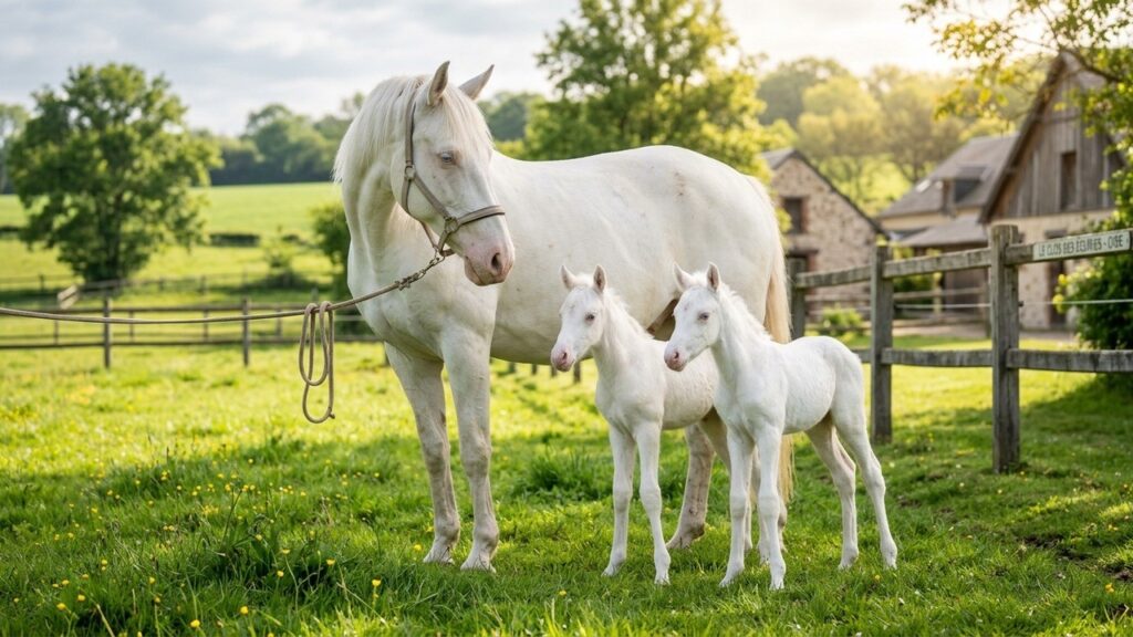 Poulains Jumeaux Blancs Aux Yeux Bleus : Miracle Dans L&rsquo;Oise