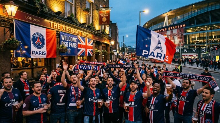 PSG à Londres : Supporters Parisiens Conquièrent les Terres d&rsquo;Arsenal
