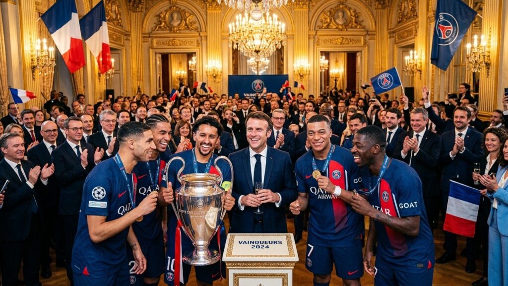 PSG Champions d’Europe : Macron Célèbre les Héros Parisiens à l’Élysée