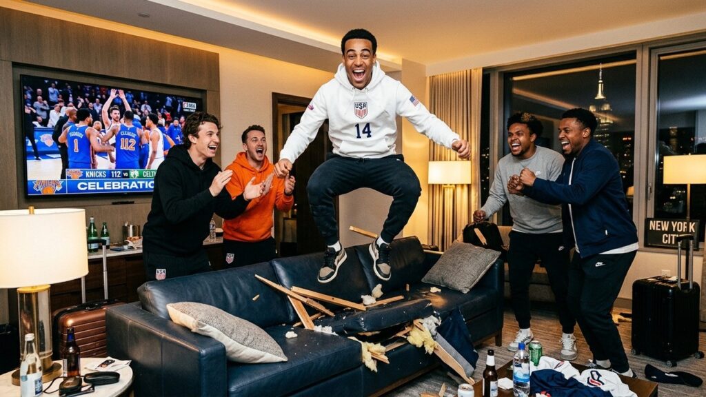 Tyler Adams et l&rsquo;Équipe US Détruisent un Canapé pour la Victoire des Knicks en Finale NBA